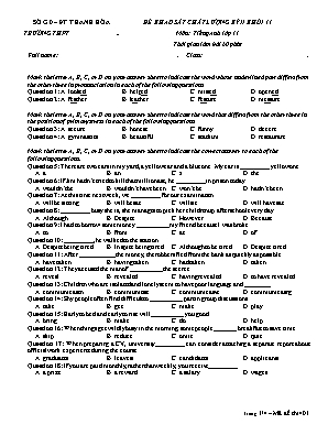 Đề khảo sát chất lượng học kỳ II môn Tiếng Anh Lớp 11 - Mã đề 401 - Sở giáo dục và đào tạo Thanh Hóa (Có đáp án)